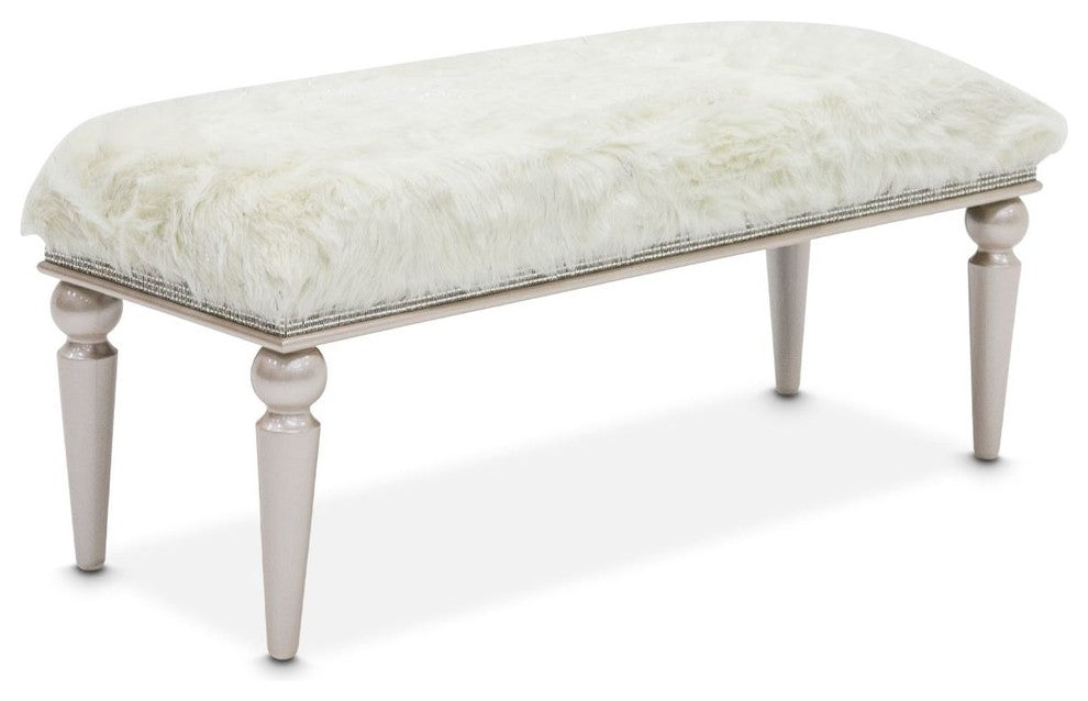 Aico Amini Glimmering Heights Non-Storage Bed Bench in Ivory