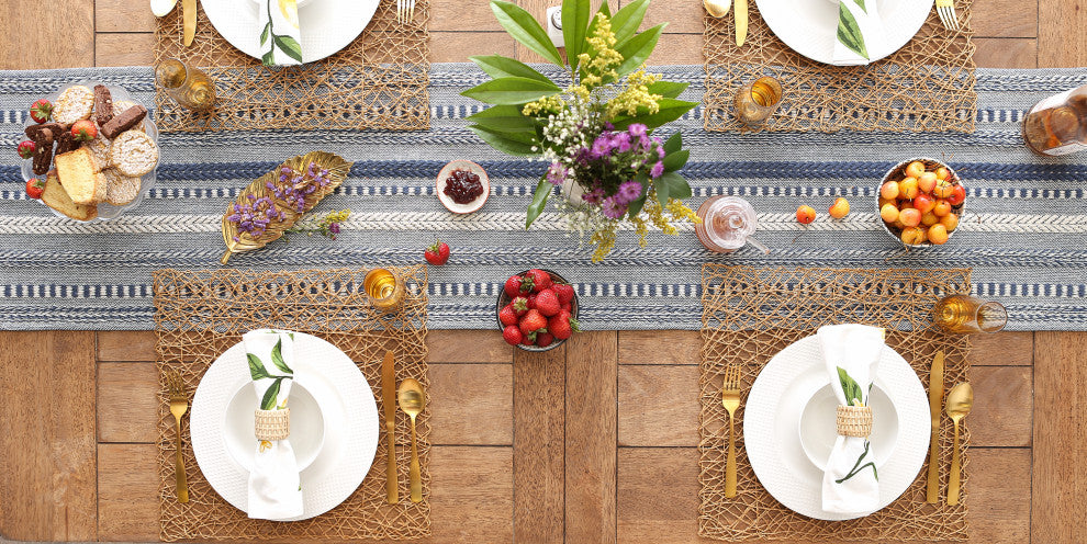 French Blue Braided Stripe Table Runner 15x72