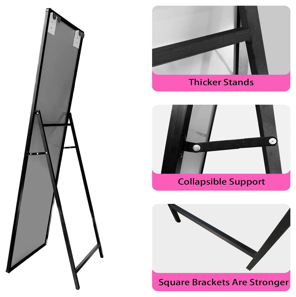 16" W x 61" H Rectangular Framed Freestanding Mirror, Black