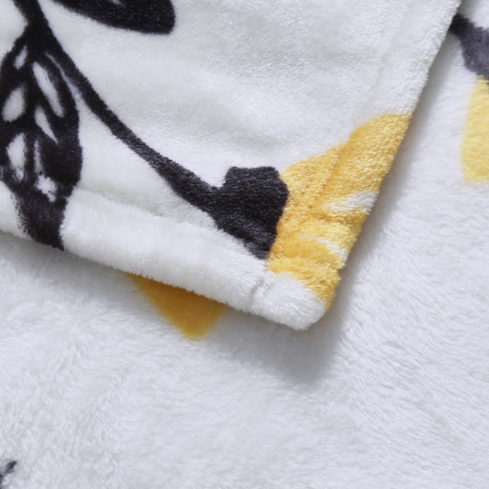 Fresh Sunshine Yellow Fleur Floral Soft Plush Fleece Throw Blanket, 90"x90"