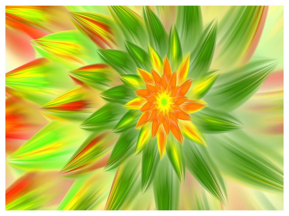 Dancing Green Fractal Flower, Floral Canvas Art Print, 40"x30"