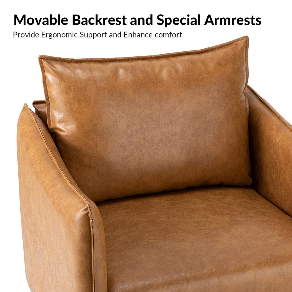 Traditional Leather Armchair With Metal Legs, Camel