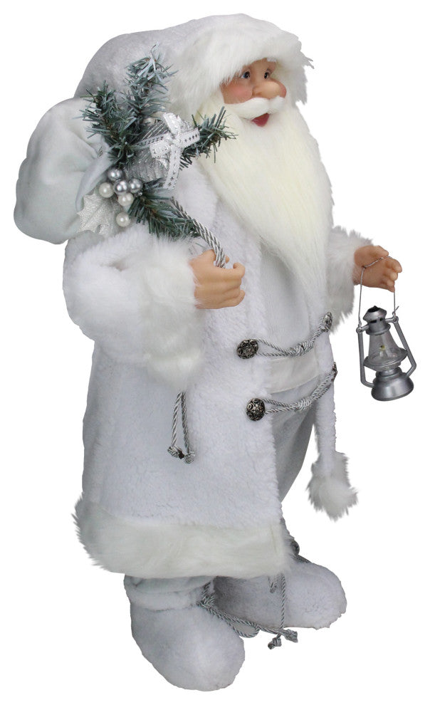 24" White and Silver Santa With Lamp and Bag