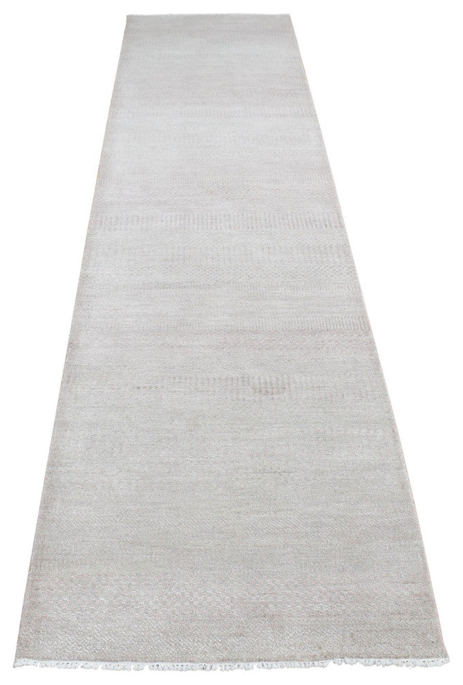 Pink, Grass Design Gabbeh, Wool and Silk, Hand Knotted, Runner Rug, 2'7"x11'3"