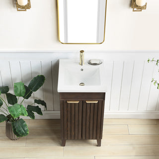 Palos Bathroom Vanity, Spruce Aged Brown, 18", Ceramic Top, With Mirror
