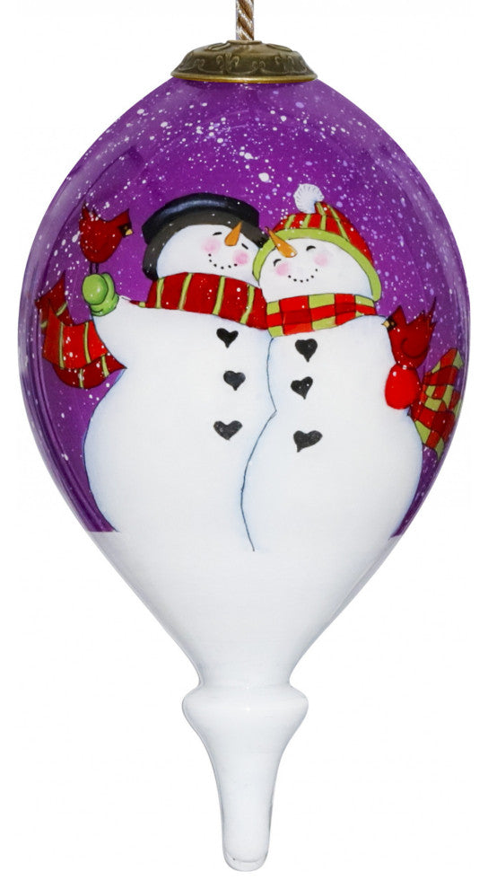 Amore Snowmen Hand Painted Mouth Blown Glass Ornament