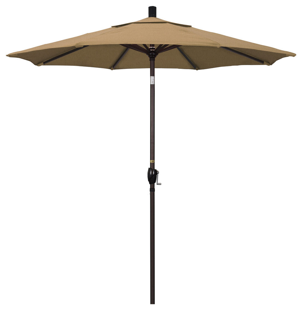 7.5' Bronze Push-Button Tilt Crank Lift Aluminum Umbrella, Olefin, Straw