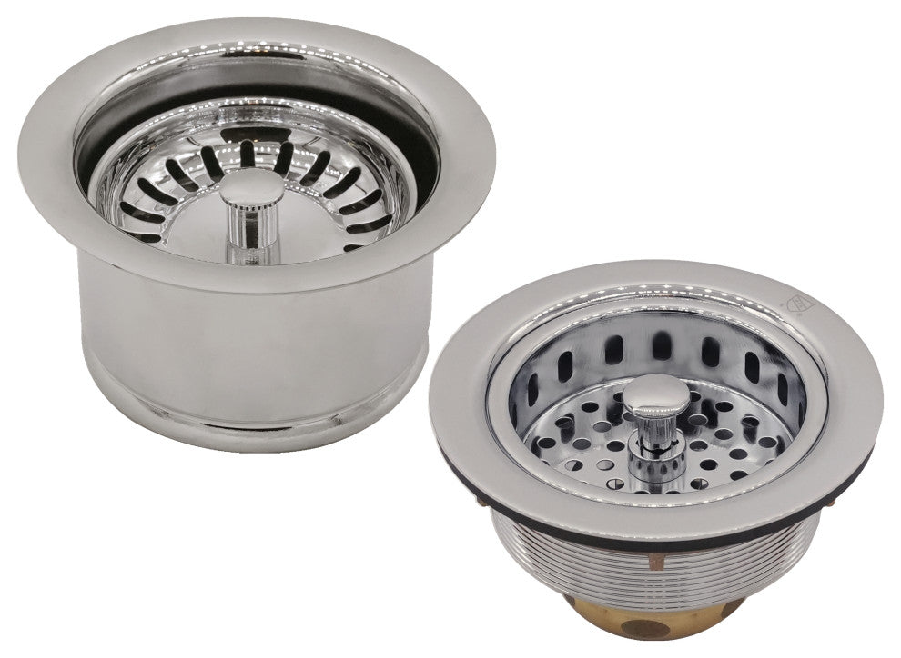 CO2196S 3.5" Post Style Large Kitchen Sink Basket Strainer, Polished Nickel