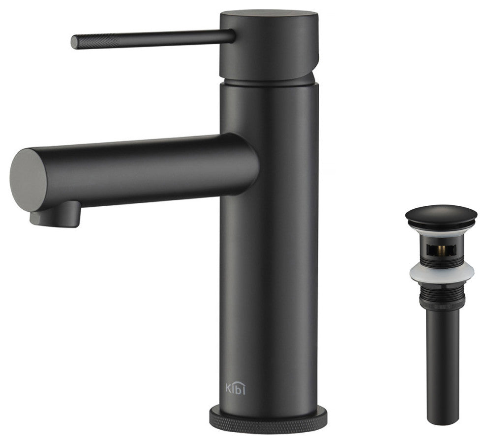 Circular X Brass Single Hole Bathroom Faucet KBF1010, Matte Black, With Drain