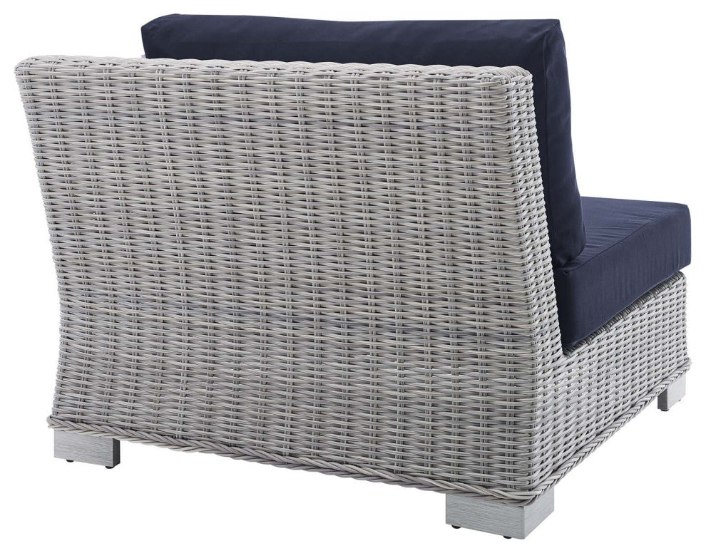Lounge Chair, Sunbrella, Rattan, Wicker, Gray Blue Navy, Modern, Outdoor