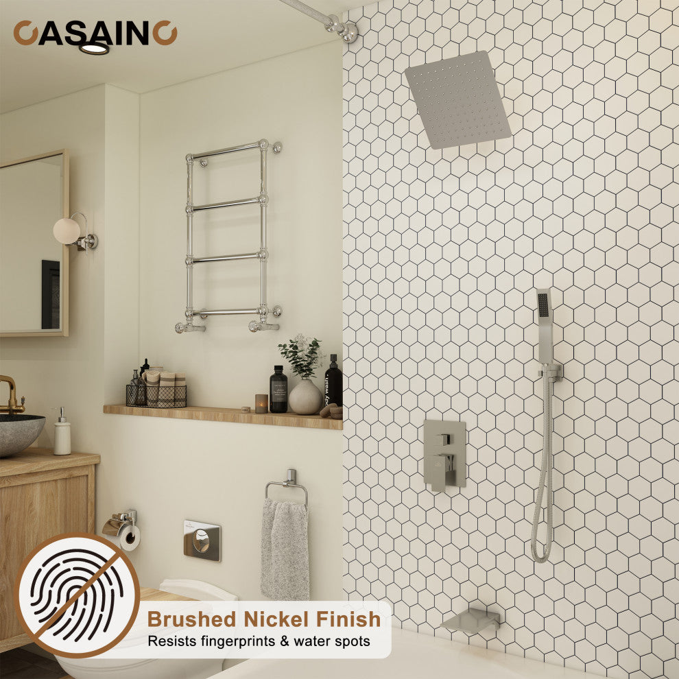 10inch Wall Mounted Shower System with Handheld Shower and Tub Spout, Brushed Nickel