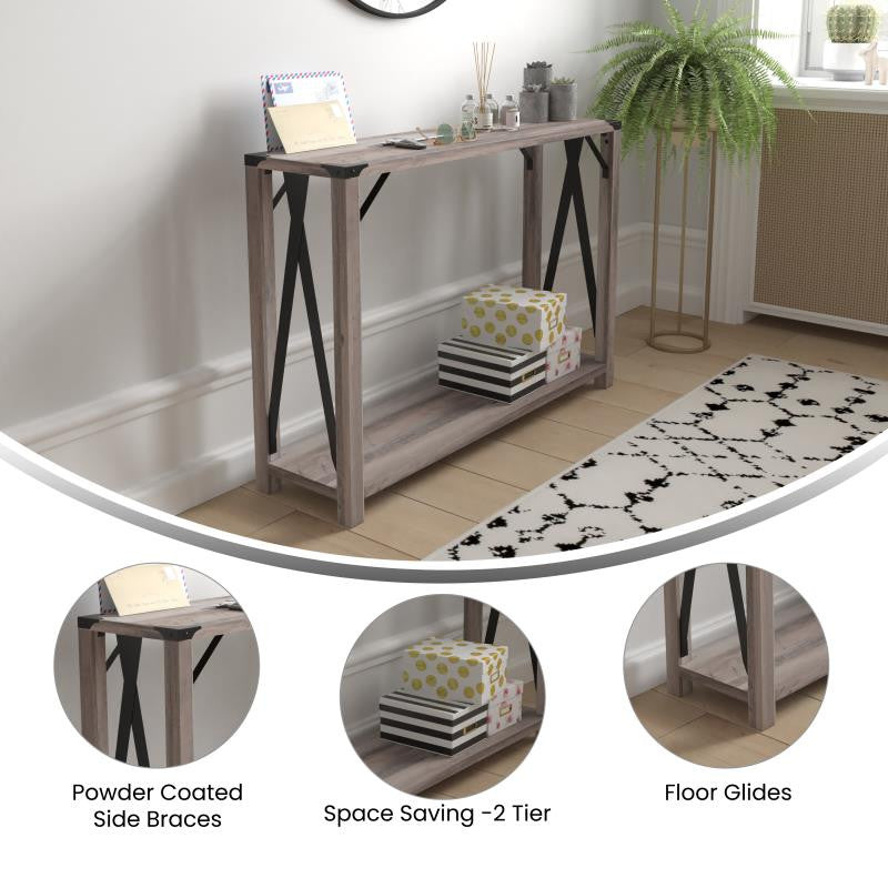 Wyatt Modern Farmhouse Wooden 2 Tier Console Table, Gray Wash