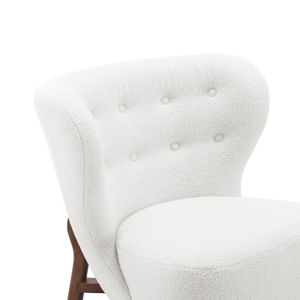 Beatrice Lounge Chair, White Fabric With Walnut Stained Wood Legs
