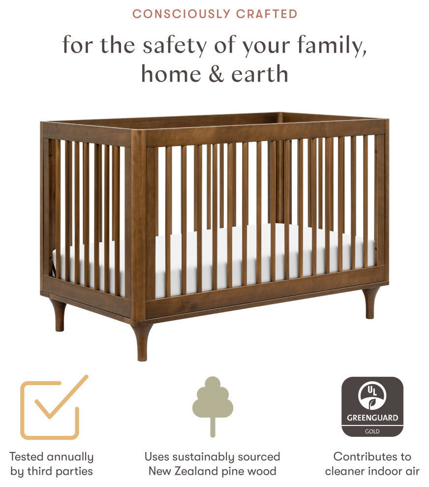 Lolly 3-in-1 Convertible Crib With Toddler Bed Conversion Kit, Natural Walnut