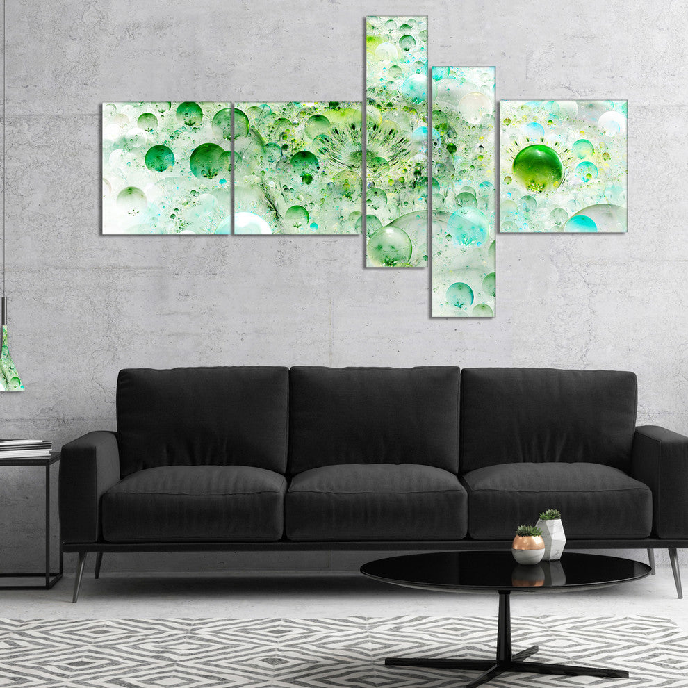 Green Blue Fractal Molecules, Abstract Wall Art Canvas, 60"x32", 5 panels