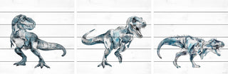 Bite and Fight T-Rex Triptych, 3-Piece Set, 24x24 Panels