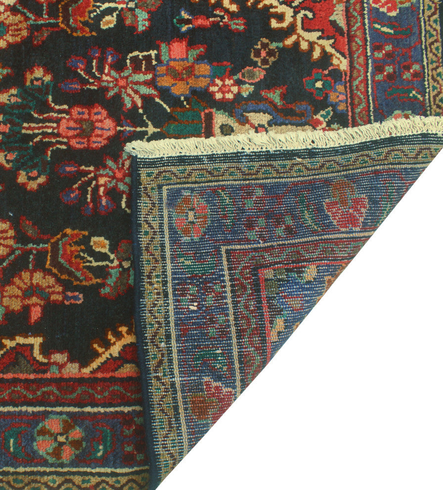 Fine Vintage Distressed Andromac Charcoal/Blue Runner, 3'6 x 10'2