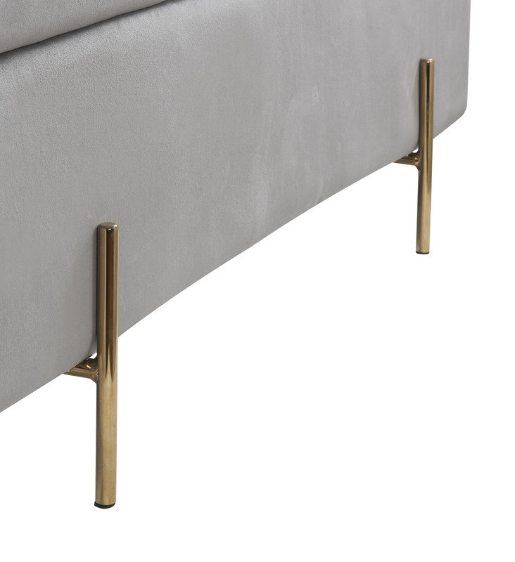 Emma Velvet Storage Bench With Metal Legs, Gray
