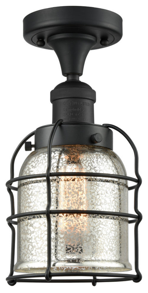 Small Bell Cage 1-Light Semi-Flush Mount, Matte Black, Silver Plated Mercury