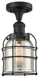 Small Bell Cage 1-Light Semi-Flush Mount, Matte Black, Silver Plated Mercury