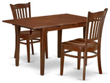 3Pc Rectangle 42/53.5" Dining Table, 2 Wood Seat Chairs