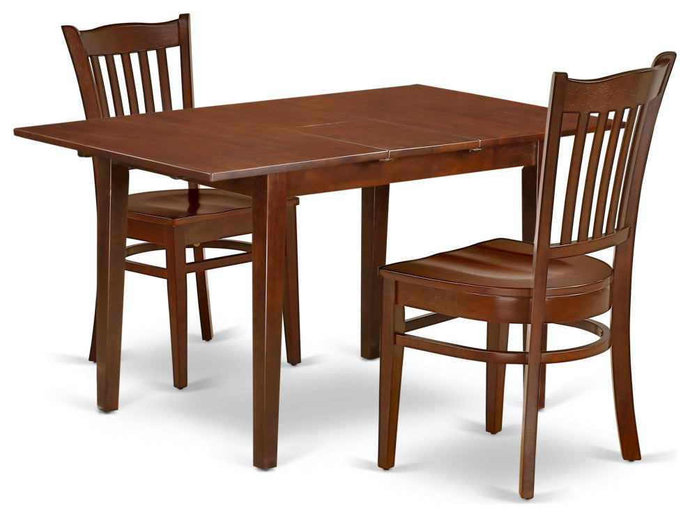 3Pc Rectangle 42/53.5" Dining Table, 2 Wood Seat Chairs