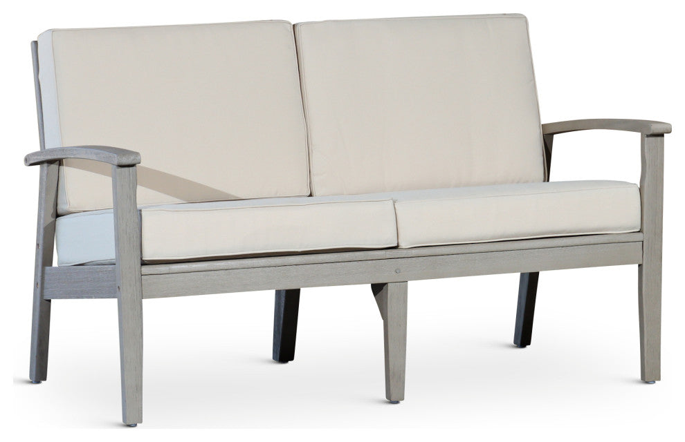 DTY Outdoor Living Longs Peak Eucalyptus Loveseat w/ Cushion, Driftwood Gray, Sa