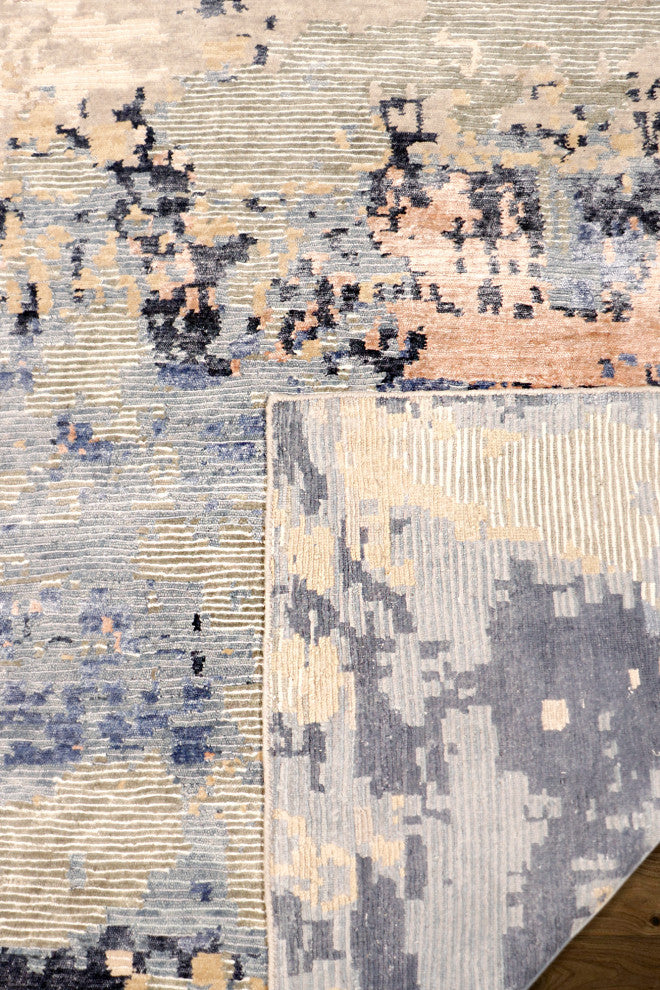 Pasargad Home Modern Collection Beige Silk & Wool Area Rug, 8'11"x11'11"