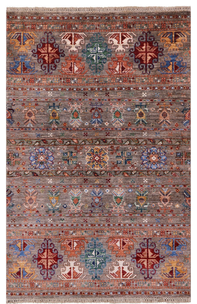 4' 0" X 6' 0" Tribal Khorjin Handmade Wool Rug Q8354