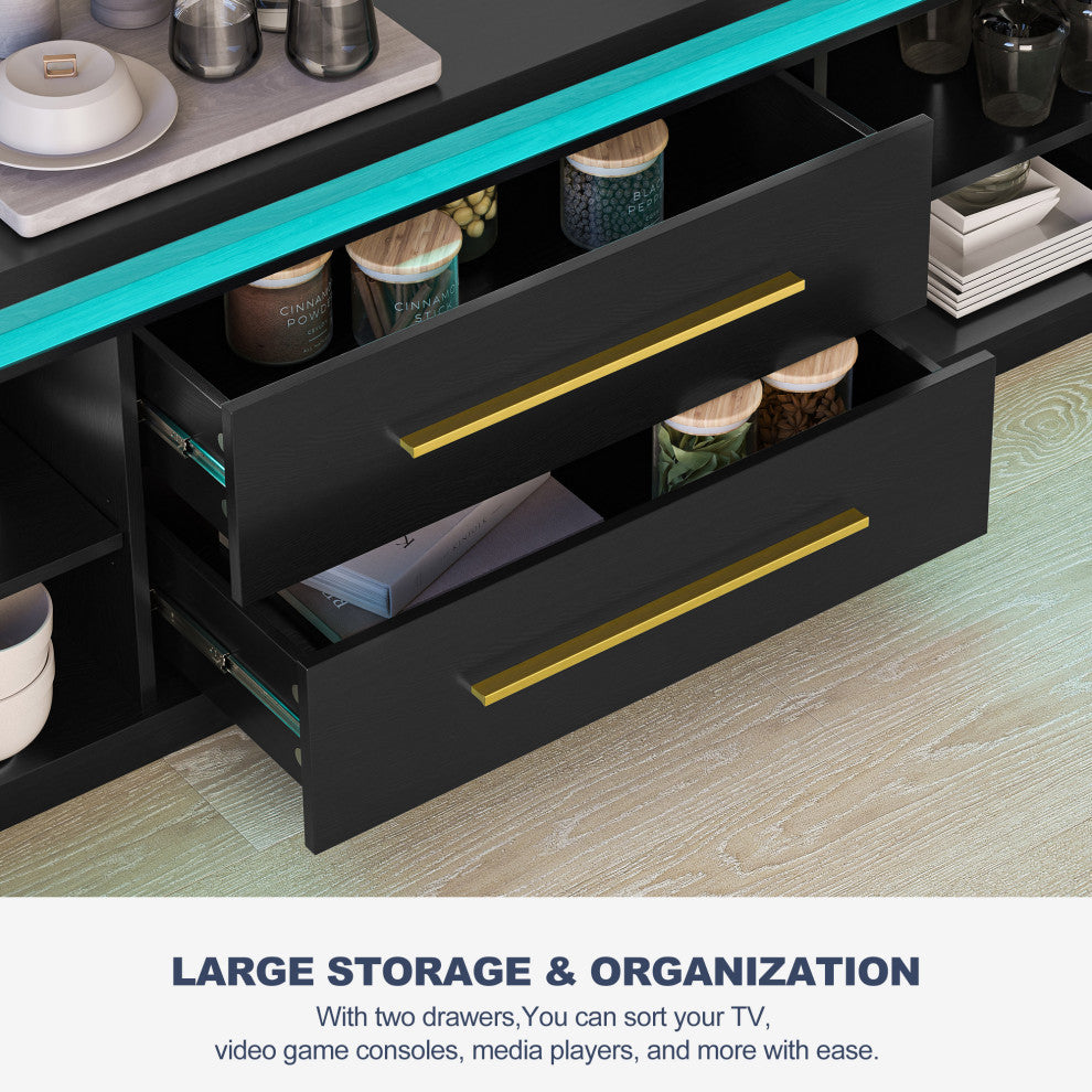 67" TV Stand for TV up to 75", with LED Lights Change to Melody of Music, Black