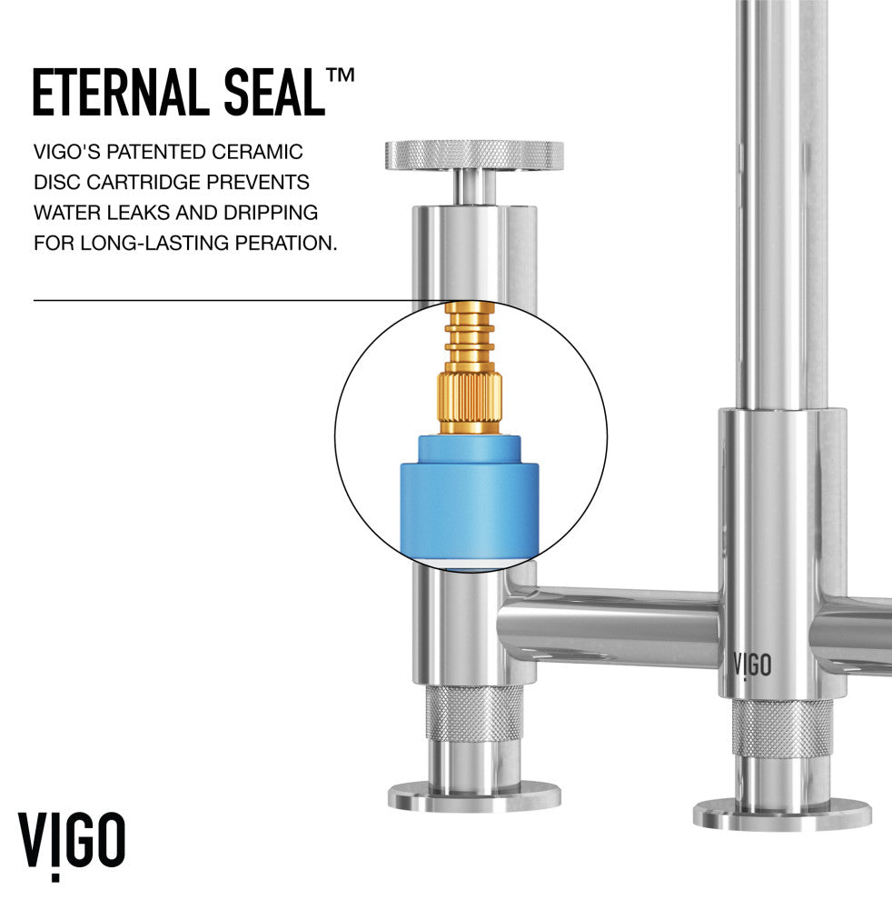 VIGO Cass 12" H 2-Handle Widespread Bridge Pull-Out Sprayer Kitchen Faucet, Chrome