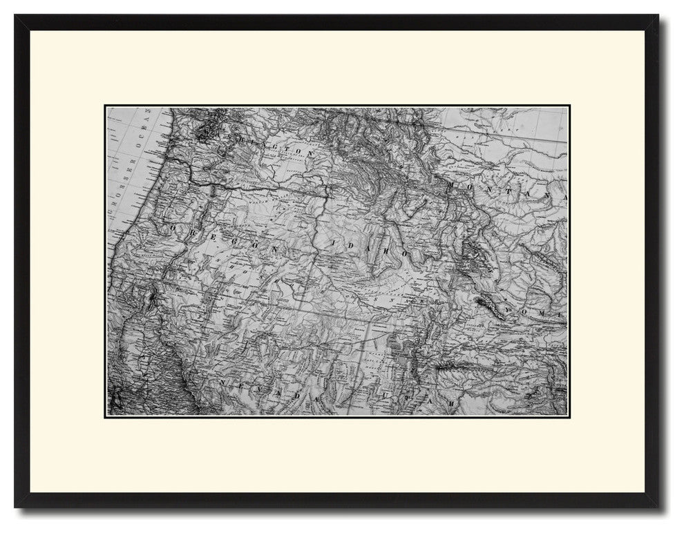 US Pacific Northwest Map Print On Canvas With Black Custom Frame, 16" X 21"