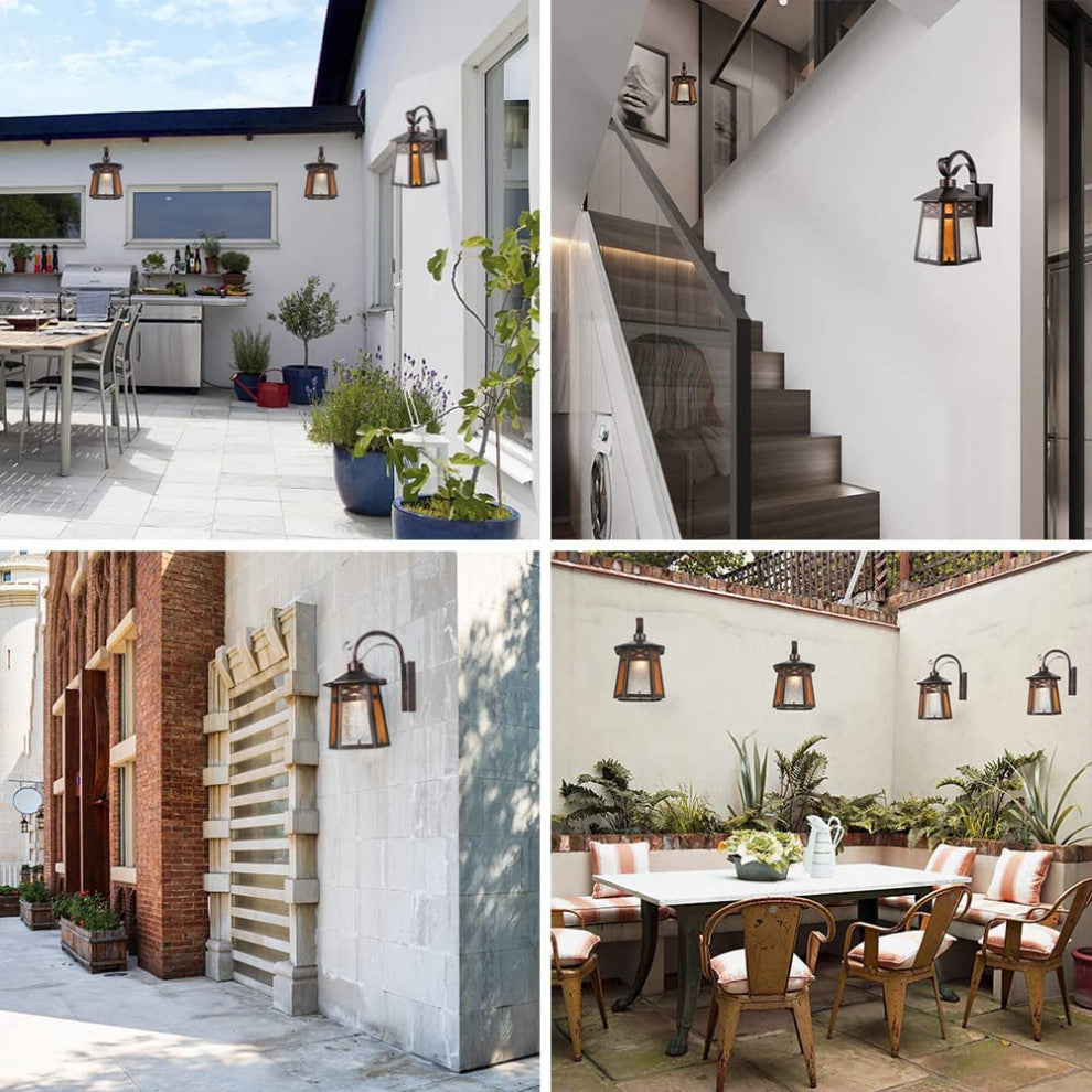Retro outdoor lantern industrial glass wall sconce with bronze finish