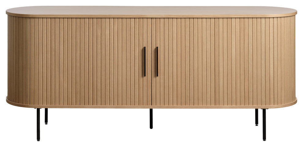 Mid-Century Modern Rounded Sliding Door Sideboard, Natural Oak, 71"