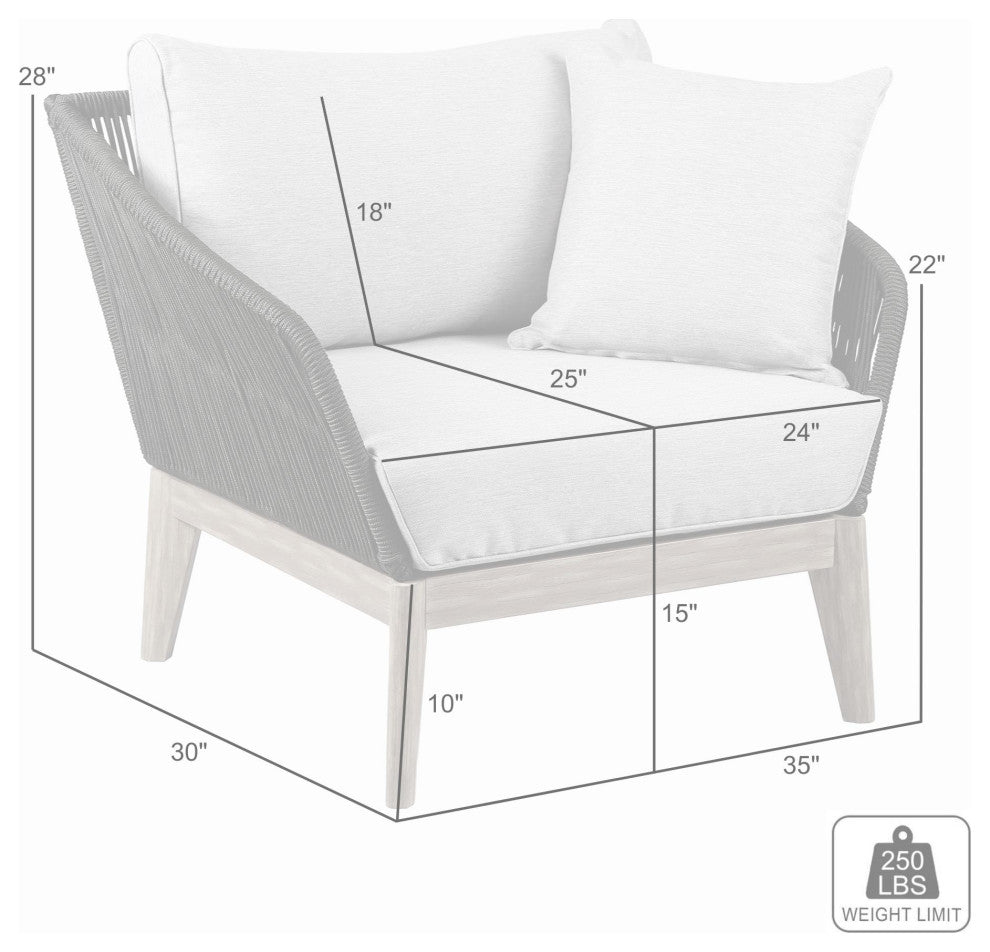 Athos Outdoor Club Chair With Latte Rope and Gray Cushions, Dark Eucalyptus