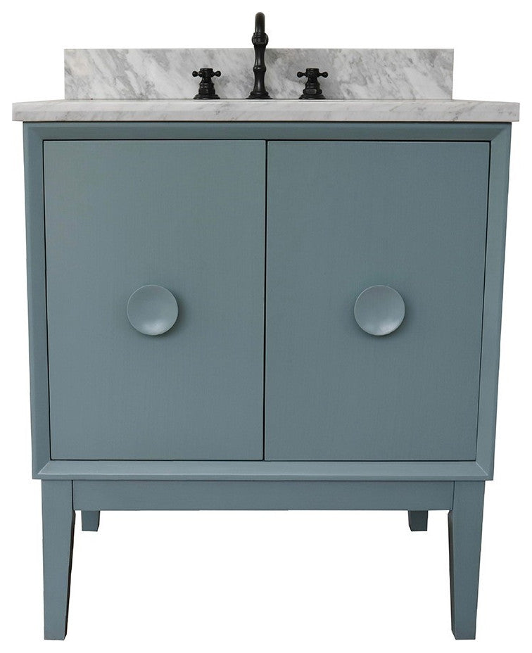31" Single Vanity, Aqua Blue Finish With White Carrara Top