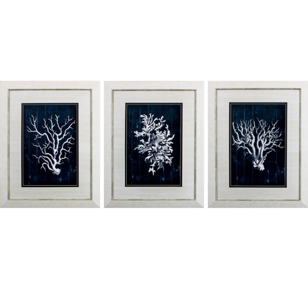 Wood Coral Blue Set of 3