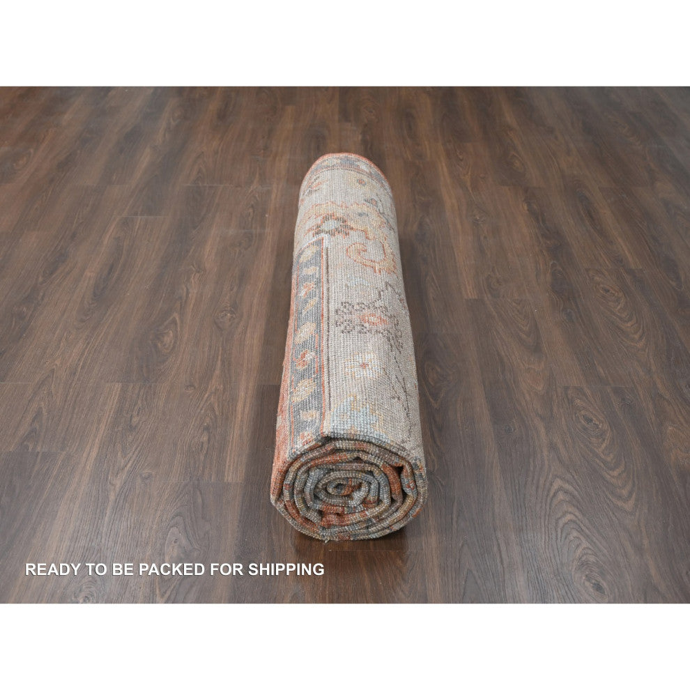 Rust Red Hand Knotted Oushak Design Extra Soft Wool Oriental Rug, 8'10"x11'10"