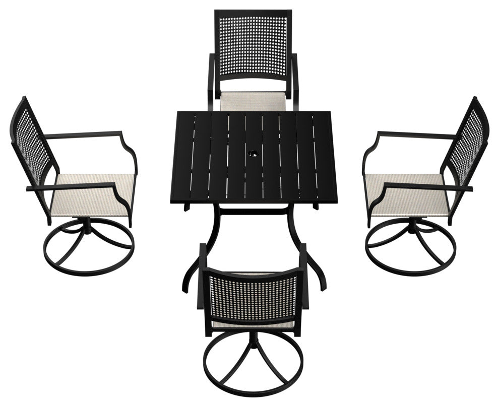 5 Piece Steel Frame Patio Dining Set, Swivel Dining Chair