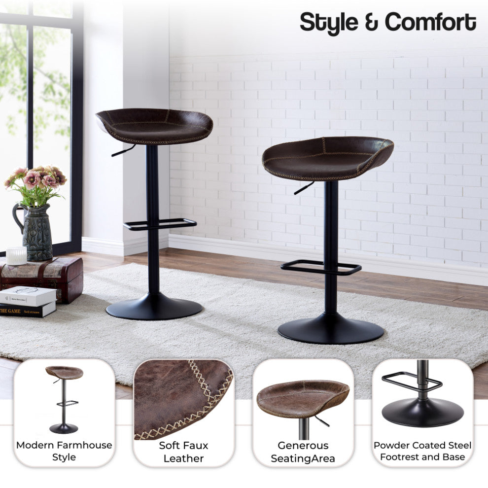 Rogue PU Gaslift Bar Stool, Set of 2, Vintage Coffee Brown