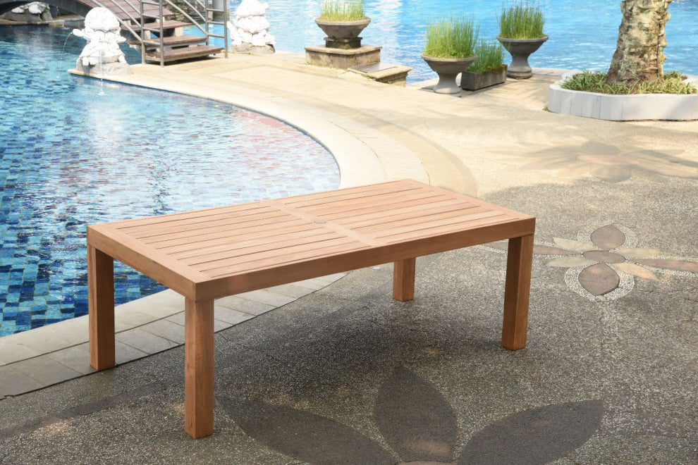 9-Piece Outdoor Teak Dining Set, 86" Rectangle Table, 8 Arbor Stacking Chairs