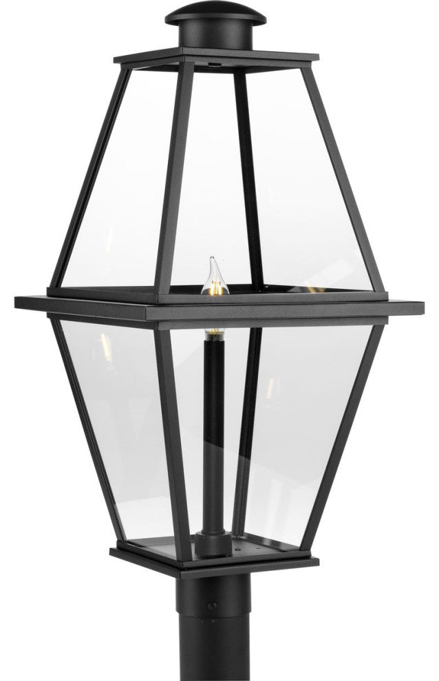 Bradshaw Collection 1-Light Textured Black Clear Glass Outdoor Post Lantern