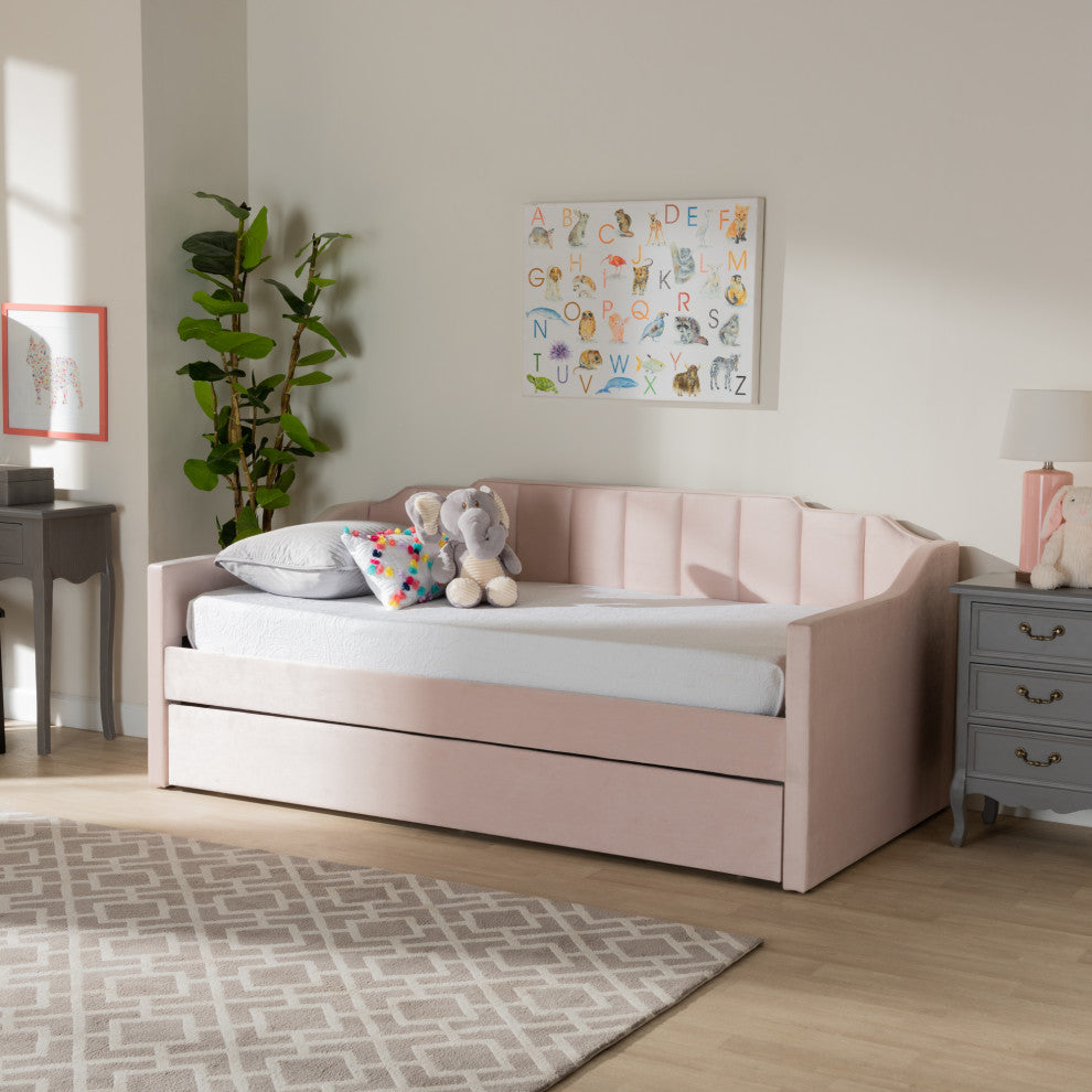 Zaida Modern Glam Trundle Daybed, Pink, Twin
