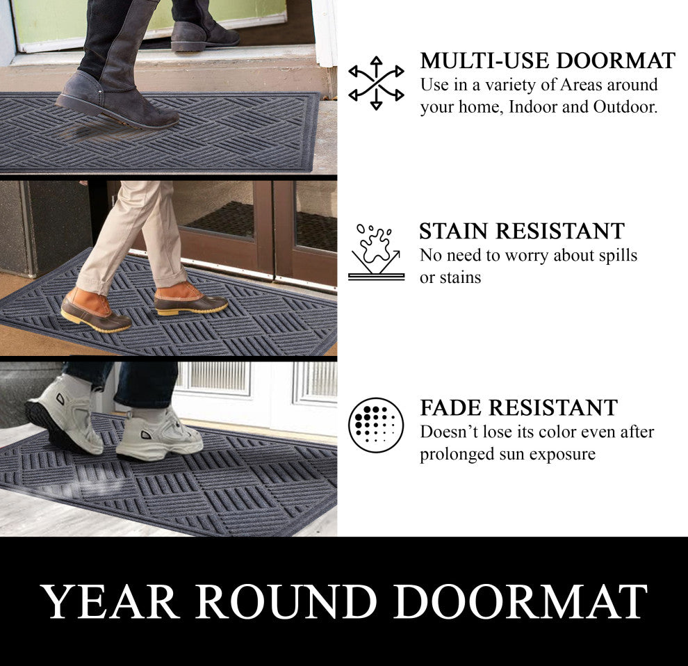 A1HC Superior Absorbant Polypropylene Doormat, Dark Gray Checkered, 24"x36"