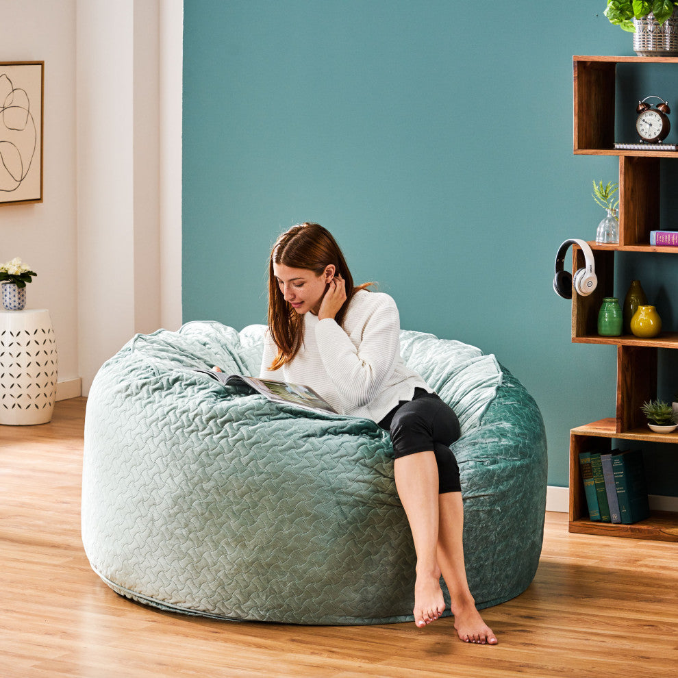 Denise Glam 4 Foot Velvet Quilt Patterned Beanbag, Teal