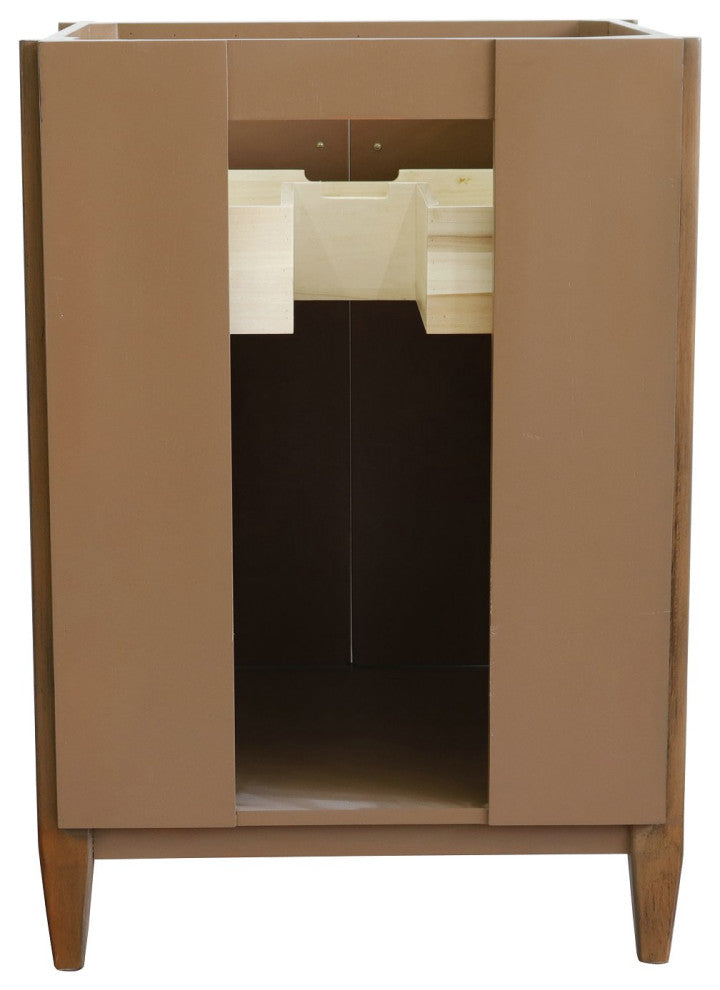 25" Single Sink Vanity, Walnut Finish, White Carrara Marble and Oval Sink