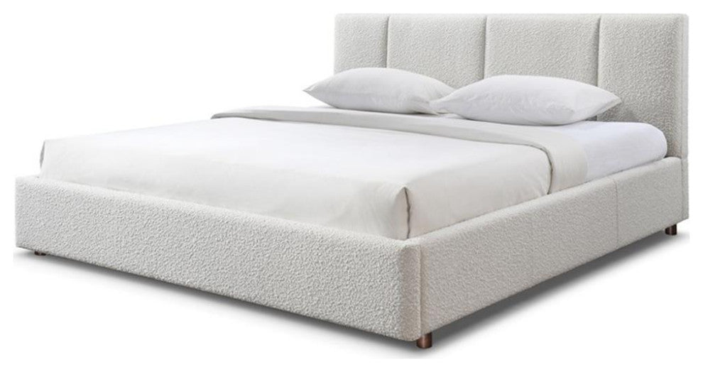 Omax Decor Venice Upholstered Platform King Bed in Cream Beige Boucle Fabric