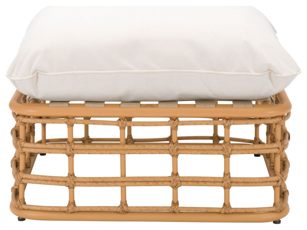Ottoman Lounge Chair, Wood, Fabric, Beige, Natural, Outdoor Patio Balcony