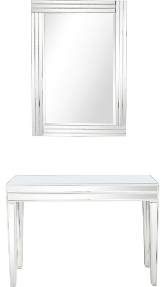 Modern Mirrored Console Table and Mirror Set