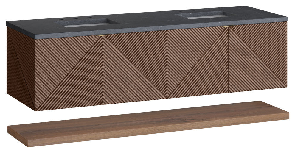 James Martin Marcello Bath Vanity, Chestnut, 72", Charcoal Soapstone, Three-Hole